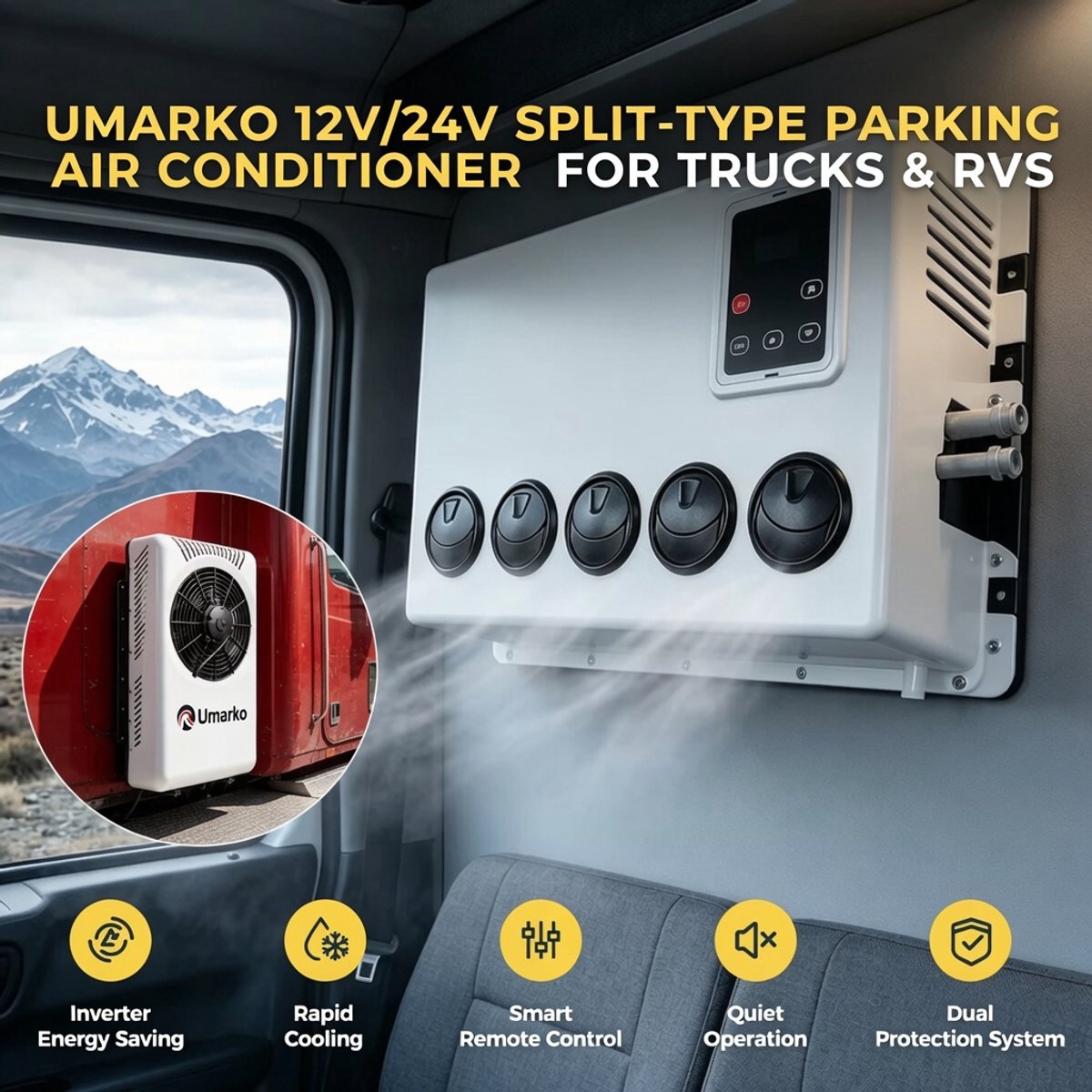 Umarko Parkeer Airconditioner - Air conditioning 10500 BTU – Krachtige Cabine Airconditioning voor Truck, Camper & Bus – Snelle Koeling met 3 Modi — afbeelding 6