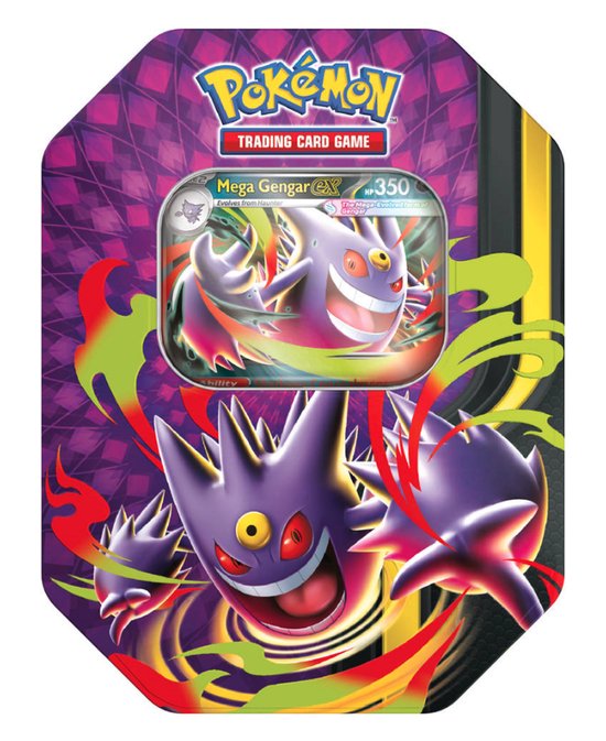 Pokémon Kaarten - Mega Moonlit EX Tin: Gengar EX - Booster Bundle - 41 Kaarten Totaal - 2x Booster Pack Mega Evolution Chaos Rising + 2x Booster Packs Mega Evolution Perfect Order + 1 Foil Promokaart van Mega Gengar EX - TCG - Box - Cards - Speelgoed