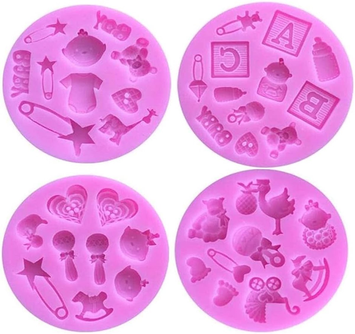 4 stuks siliconen fondantvorm, snoep schimmel, flessalfabet siliconen chocoladevorm voor partycakes, snoep maken decoratie (roze)