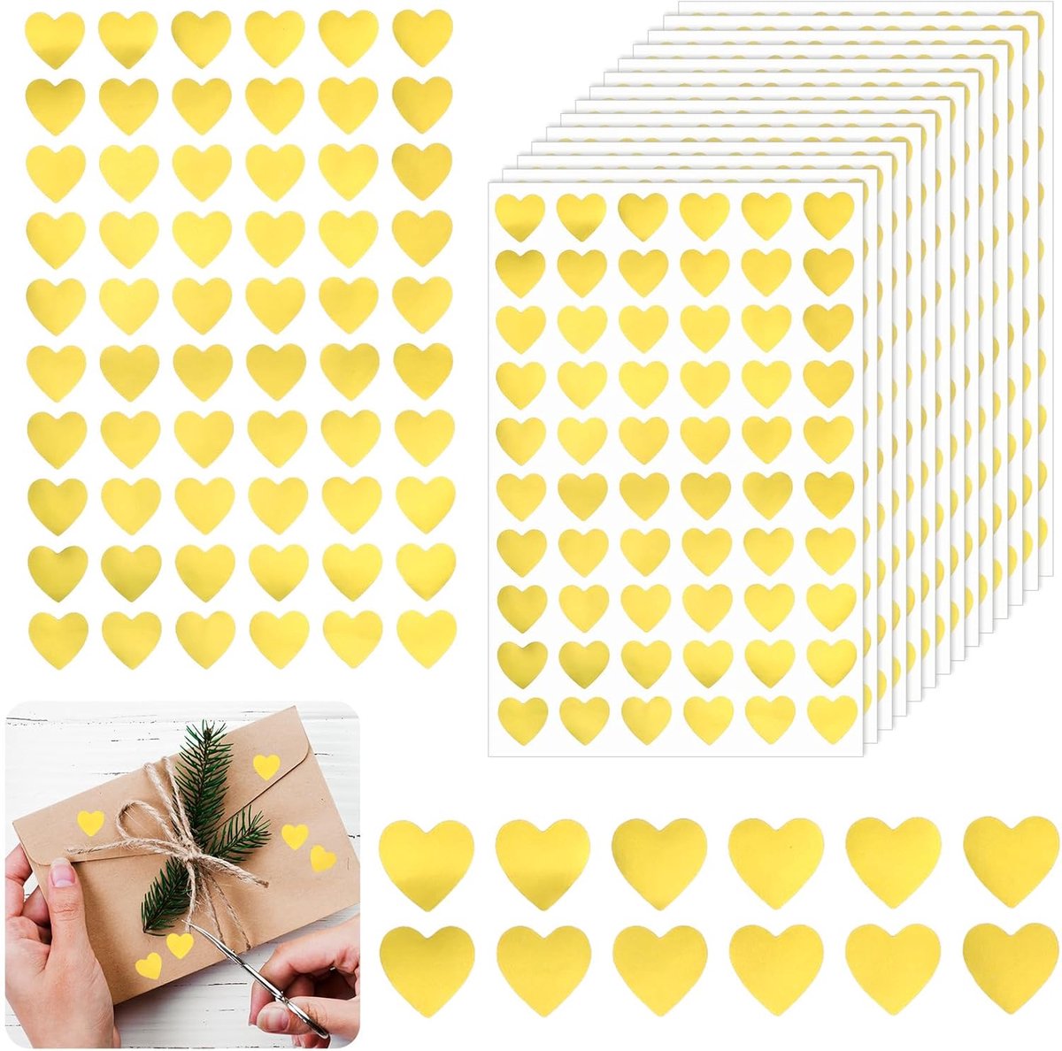 SnelShoppen - 2400 Stuks Gouden Hart Stickers, Zelfklevende Hartvormige Stickers voor Decoratie, Beloningen, Enveloppen, Kaarten, Uitnodigingen en Cad
