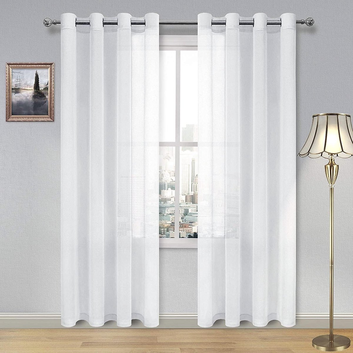 Witte doorschijnende gordijnen linnen look semi-transparante voile tule gordijnen voor woonkamer eetkamer gordijnen 52 x 84 inch lang, set van 2 panelen