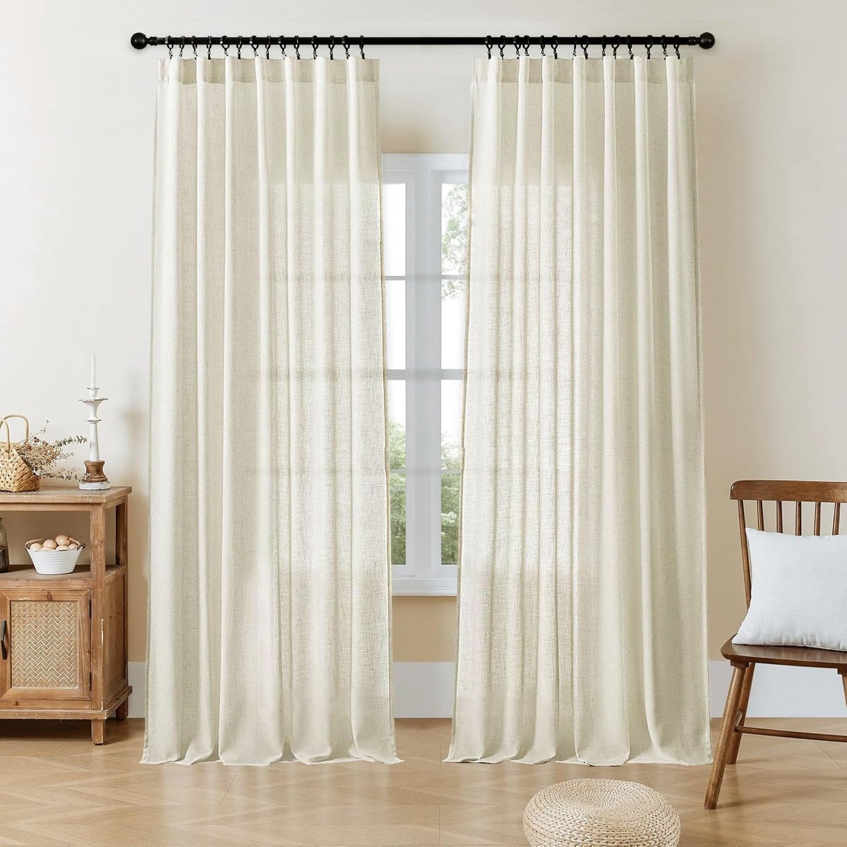 Semi-transparante gordijnen voor woonkamer, linnen gordijnen 228 cm lengte 2 panelen set voor slaapkamer, witte gordijnen 228 cm lange roede zakken achterste tab (228,6 cm L x 254 cm B)