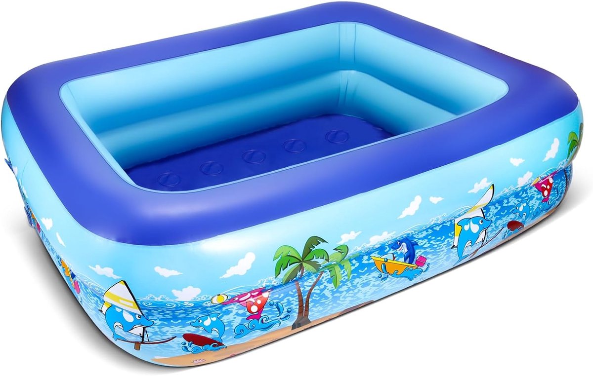 Opblaasbaar Kinderzwembad 110 x 83 x 34 cm - Kinderbadje voor Tuin en Buiten - Stevig PVC Zwembad met 3 Luchtkamers en Afvoerklep - Ook te Gebruiken als Ballenbak - Voor Kinderen van 2 tot 6 Jaar