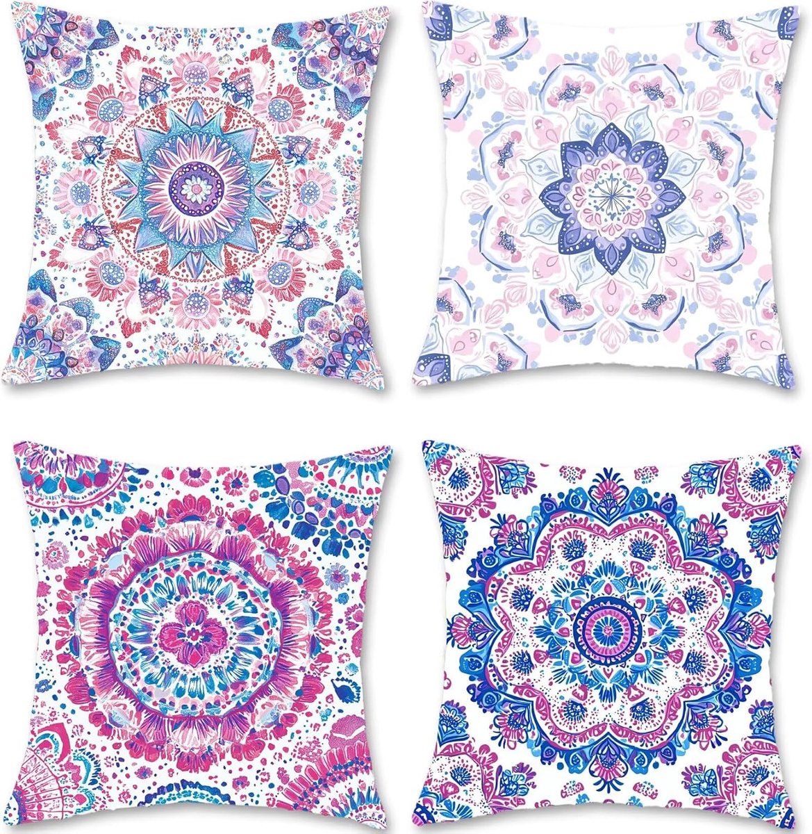 Kussensloop 50 x 50 cm, roze, set van 4 outdoor kussens, bankkussens, linnen, hoofdkussen, kussenhoezen, bloemen, kussenhoezen, dubbelzijdig bedrukt, kussenhoes voor decoratie, woonkamer, slaapkamer