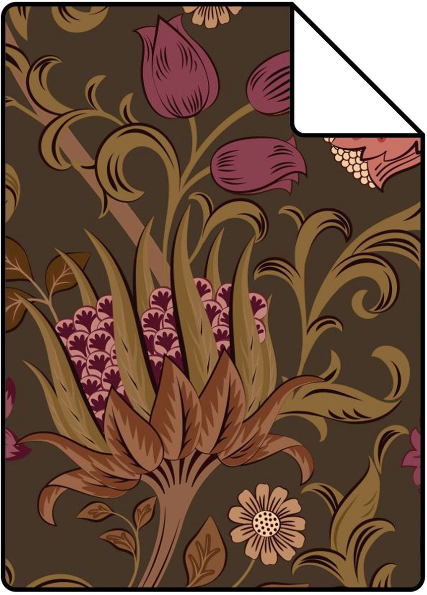 Proefstaal ESTAhome behang vintage bloemen donkergroen en paars - 26.5 x 21 cm - 132266-S