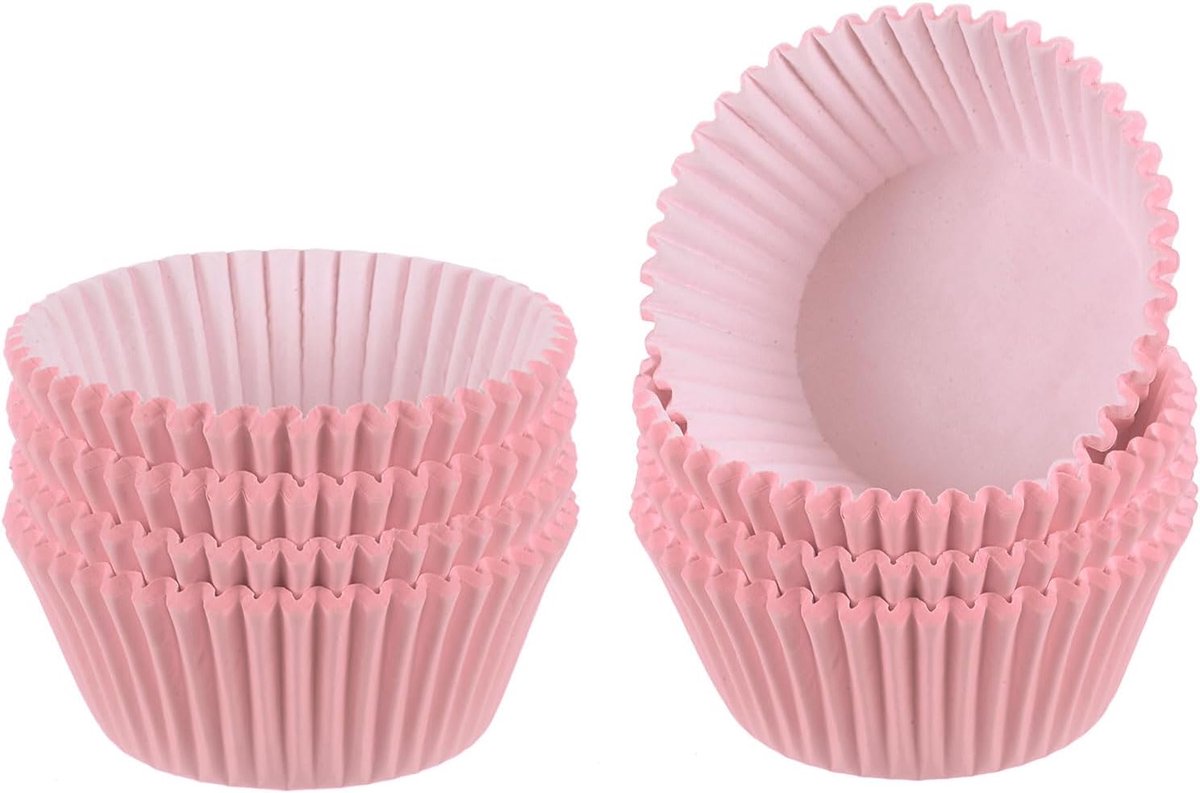 200 cupcake-inzetstukken, cupcake-vormpjes voor pannenkoeken, standaardformaat, antiaanbaklaag, voor feestjes, bruiloften, verjaardagen, roze