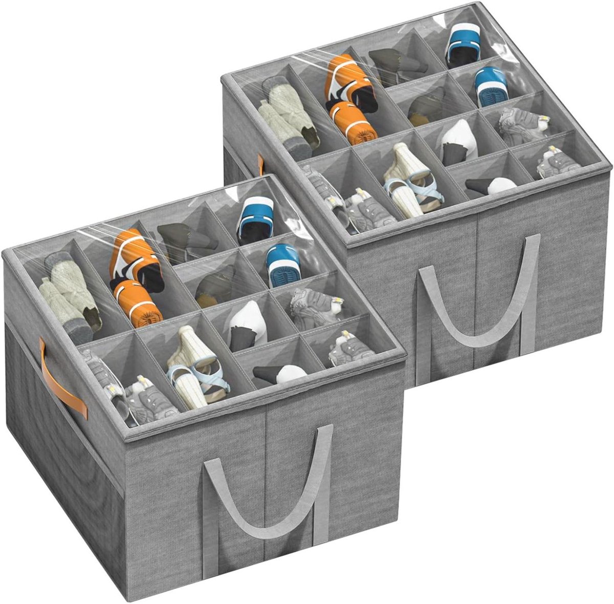 Schoenopbergdoos met Doorzichtige Hoes en Handgrepen - Ruimtebesparende Opberger voor 12-16 Paar Schoenen - Set van 2