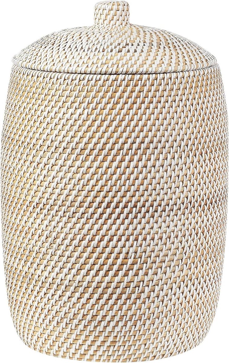 Rotan mand deksel - Opbergmand - Woonkamer decoratie - Handgemaakt uniek - 44 cm hoog - Natuurlijk
