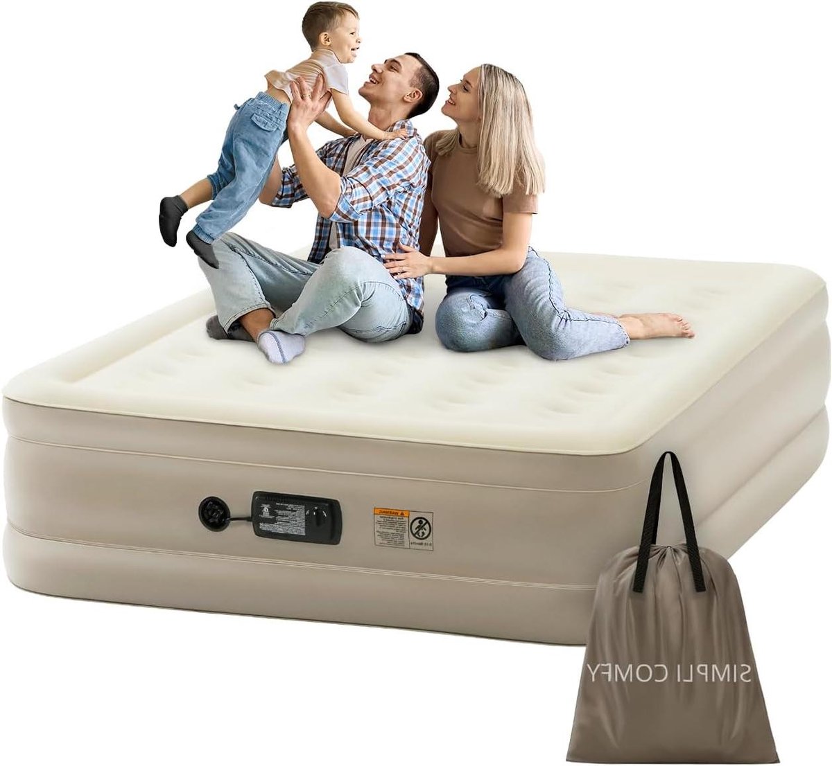 Luchtmatras - Opblaasbaar bed - Gasten ontvangen - Geïntegreerde pomp - Queen size 46 cm - Grijs