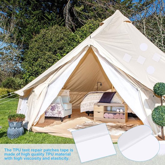 Tent reparatietape - Waterdichte patches - Outdoor reparaties - Hoge viscositeit - 20 stuks - Transparant — afbeelding 4