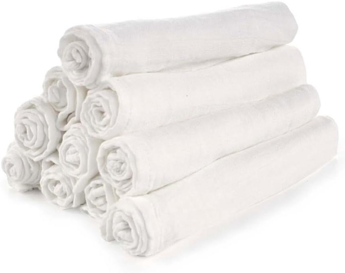 Mousseline doeken - Baby doekjes - Baby verzorging - Natuurlijk katoen bamboe - 10 stuks 35x35 - Wit