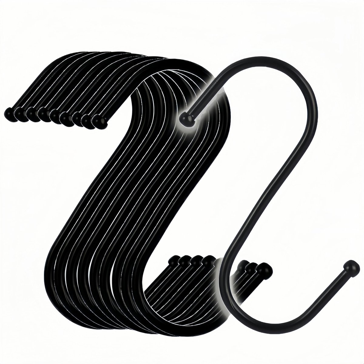 10-Pack S-Haken, 12 cm Grote S-vormige Haak, Roestvrij Staal S-haak om op te Hangen voor Keuken, Badkamer, Slaapkamer, Woonkamer en Kantoor (Zwart)