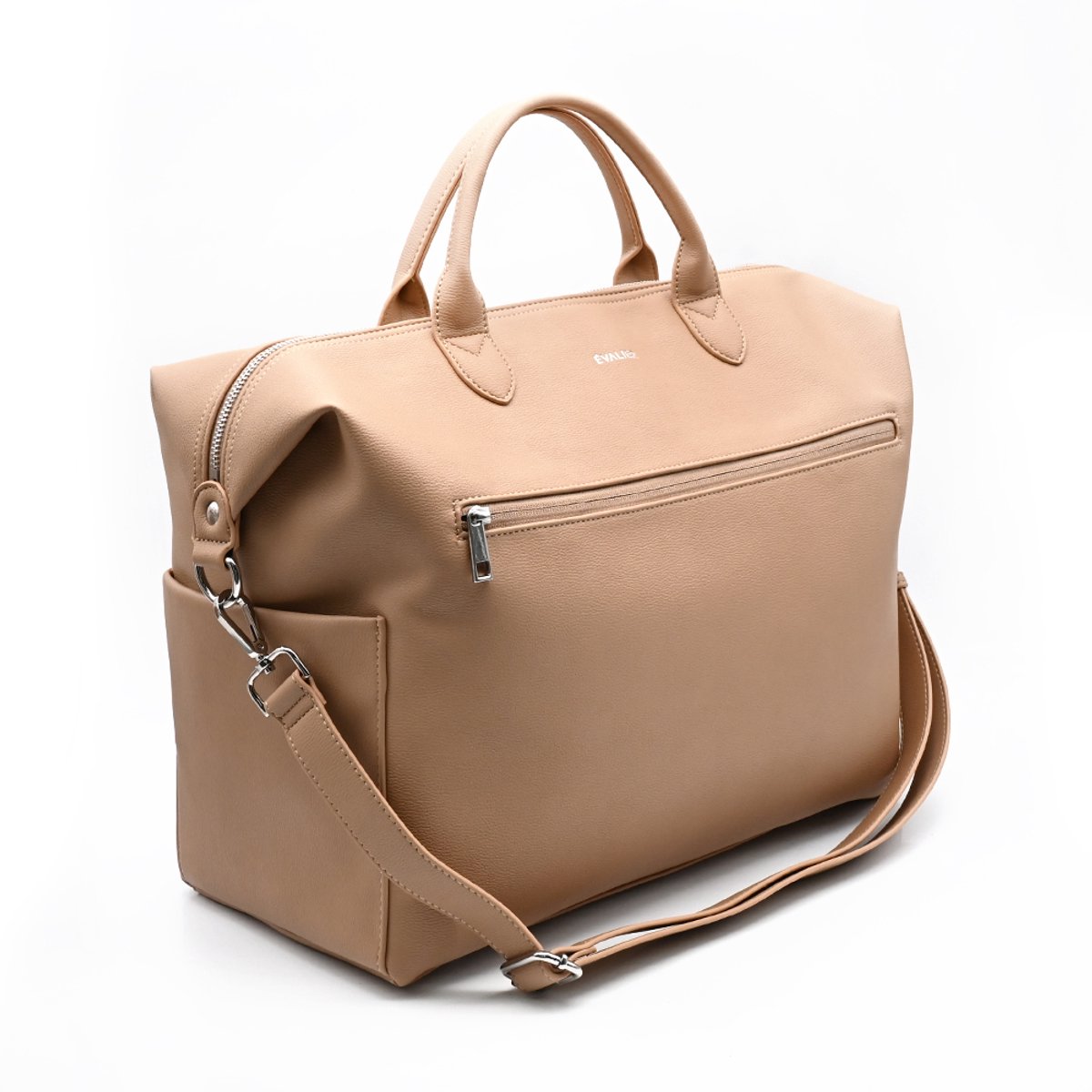 Évalier Voyage Luiertas 5-in-1 – Veganleer - Inclusief Accessoires - Groot Opbergvak – Laptopvak 16 inch – Geïsoleerde Flessenvakken - Rugtas - Crossover - Koffersleeve - Kinderwagenbandjes - Beige