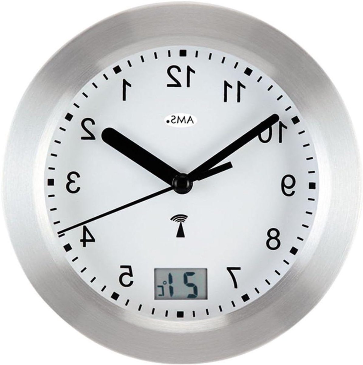 Wandklok - Badkamerklok Digitaal - Tijd Weergeven - Waterdicht Temperatuur - 30 cm - Zilver