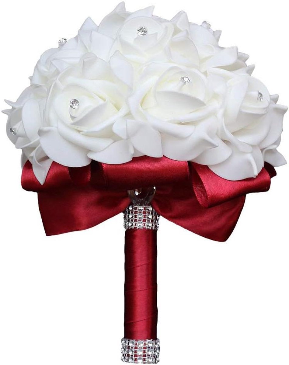 Bruidsboeket - Bruidsbloemen - Bruiloft Decoratie - Handgemaakt Ontwerp - 25 cm lang - Wijnrood