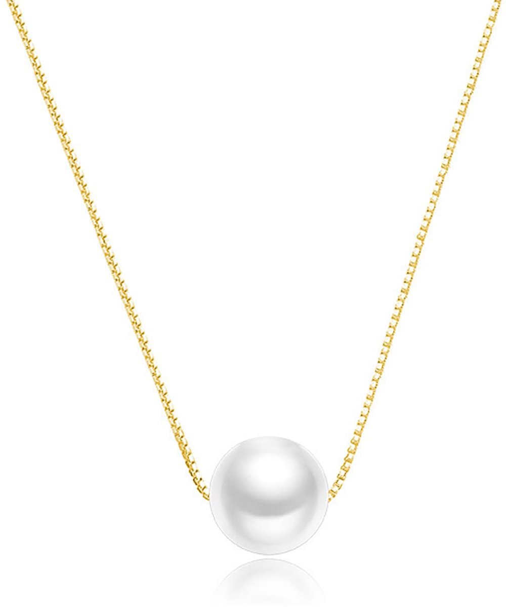 925 sterling zilver, met witte parels, parelketting, dames, gouden parelketting, drijvende parels, voor meisjes, parels, 10 mm, goud, 45cm, Sterling zilver, Parel