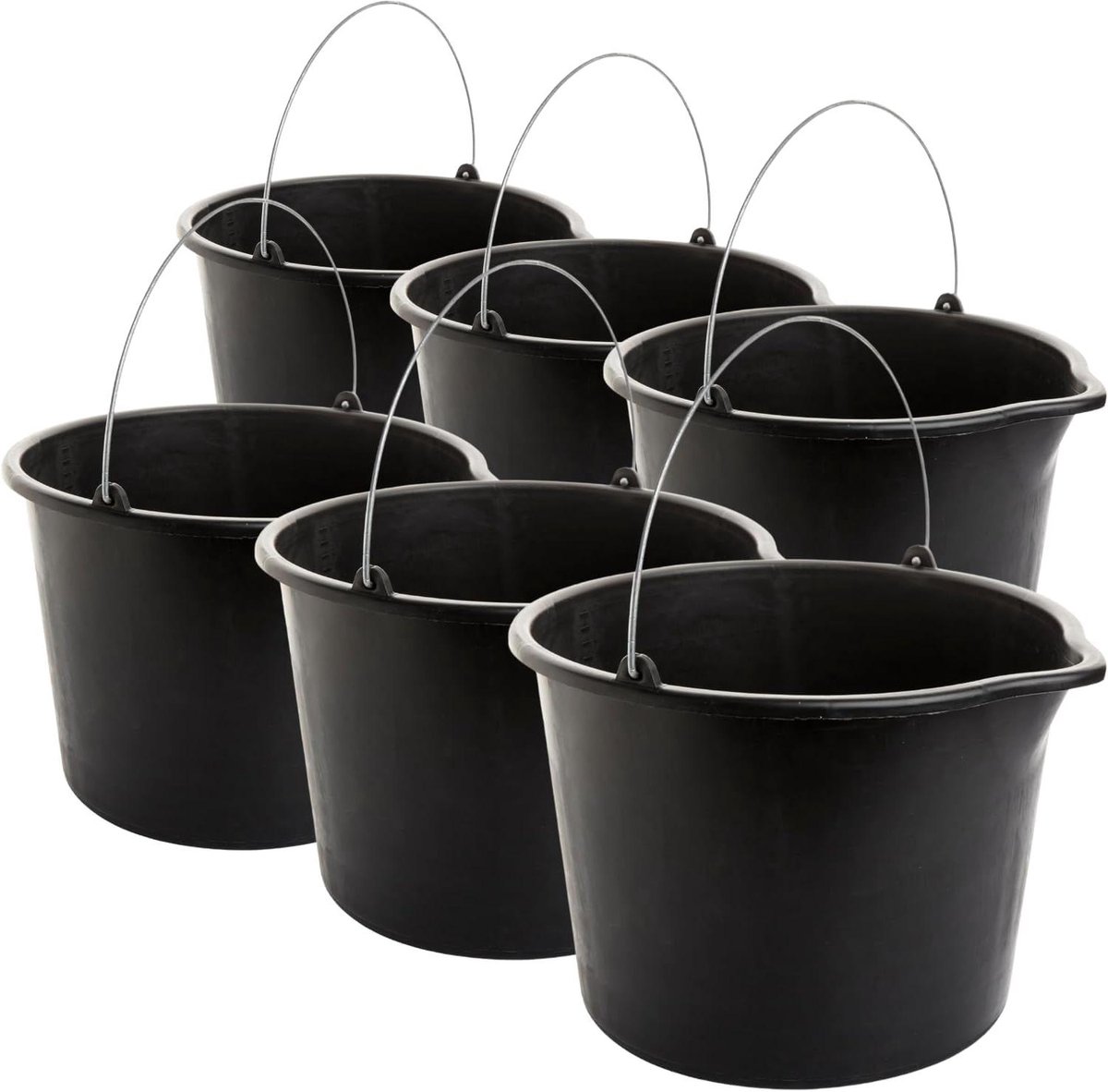 Kunststof Emmer - Opslag Bak - Huishouden en Tuin - UV- en Weerbestendig - 6 stuks 12 liter - Zwart