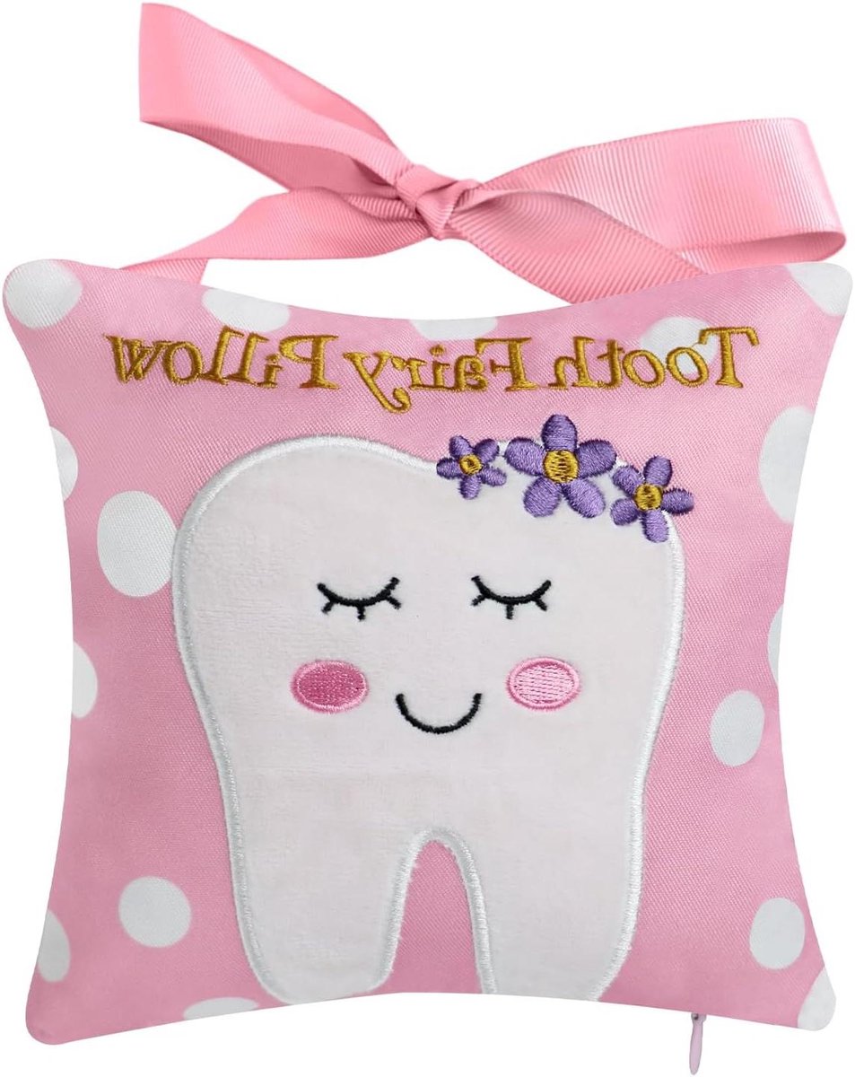 Tandenfee Kussen - Tandendoosje Zakje - Melktand Bewaren - Met Geschenkzakje - 18 x 18 cm - Roze