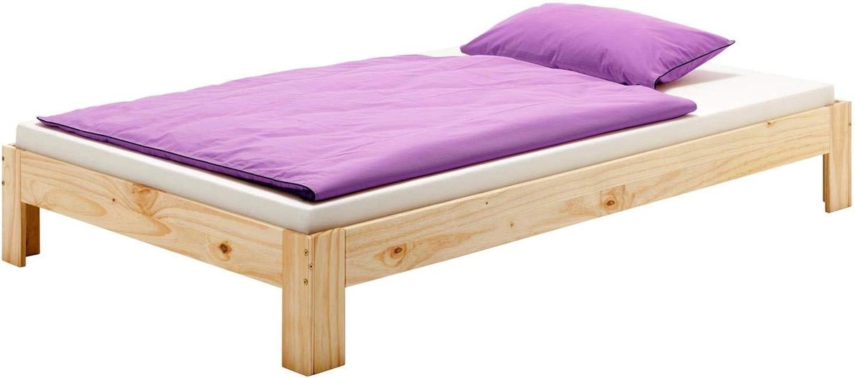 Bedframe - Enkel bed - Slaapkamer inrichten - Massief hout - 90 x 190 cm - Natuurlijk