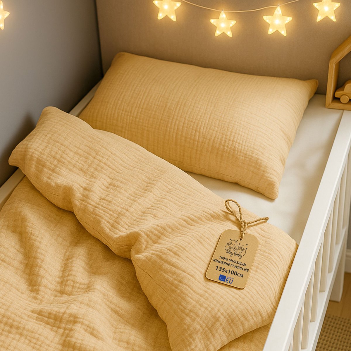 mousseline Dekbedovertrek voor ledikant baby 100x135cm - Katoen dekbedhoes voor kind bed Set Dekbedzak Beige En Kussensloop 60 x 40 cm Oeko-Tex-certificaat