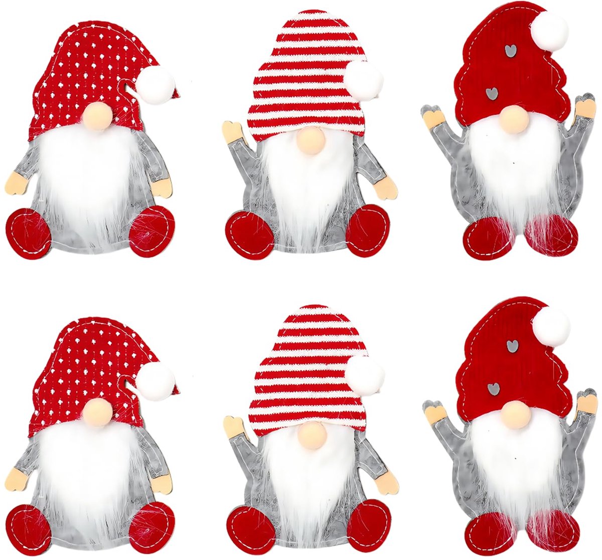 Bestekhouder van kerstvilt, 6 stuks kabouters bestekzakken, kerstdecoratie, tafeldecoratie, rood, kerstmes, vorken, lepels voor feest, tafel, kerstdecoratie