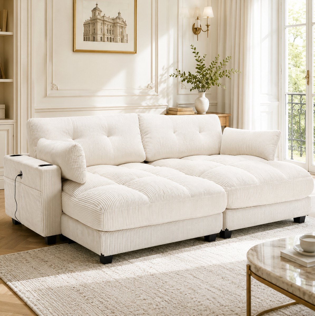 HAUSS SPOLE Zitbank - Modulaire 2-Zits Bank - Deelbaar In 2 Fauteuils Met USB, 4 Bekerhoud