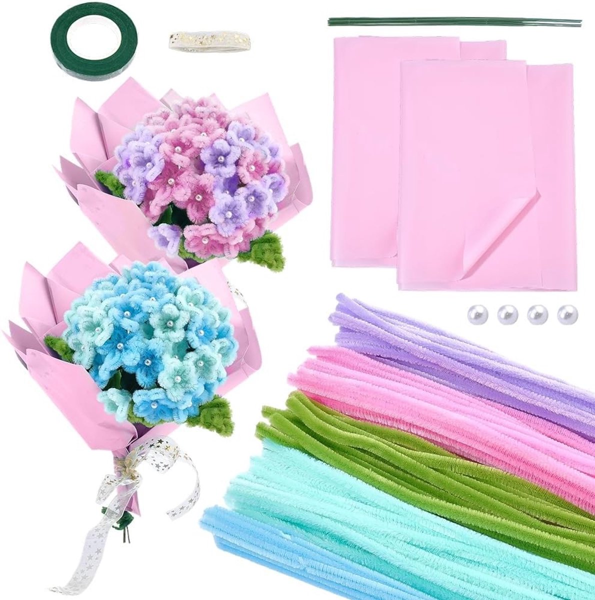 268 Stuks Bloemen Pijpenragers, Creatieve Knutselset met Video Tutorial, Chenille Stelen voor DIY Bloemboeketten en Kunstprojecten