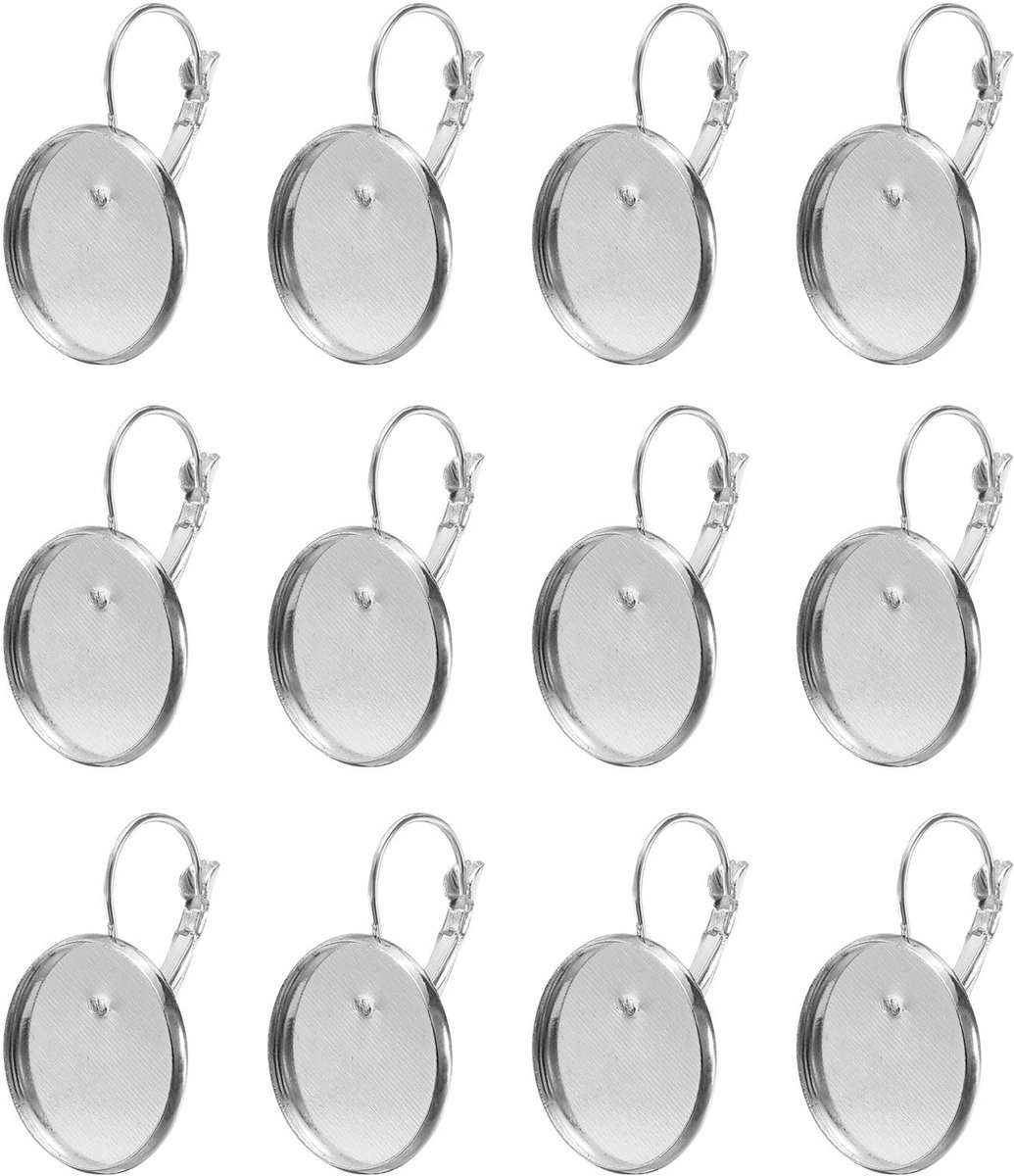 Oorbelhaken met hendel, rond, plat, 18 mm, lege beteldienbladen, bevestiging van edelstenen, benodigdheden voor het maken van sieraden, doe-het-zelf, zilver