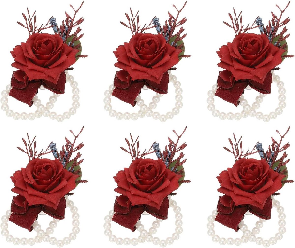 Pols Corsages - Kunstbloemen Armbanden - Feestelijke Decoratie - Verstelbaar Lint - 6 Stuks - Rood