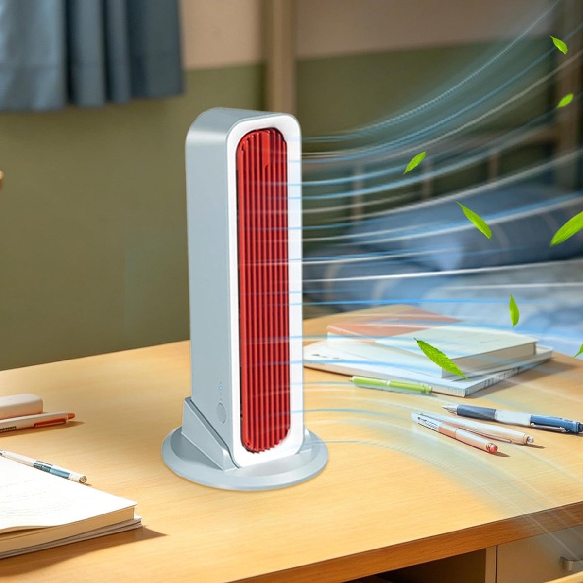 Bladloze torenventilator - Torenventilator voor de slaapkamer - Draagbare oplaadbare ventilator - Drie windsnelheden - Persoonlijke koelventilator - Geschikt voor kantoren, woonkamers, slaapkamers, bureaus en nachtkastjes - Blauw - 77,4*314,1*82 mm