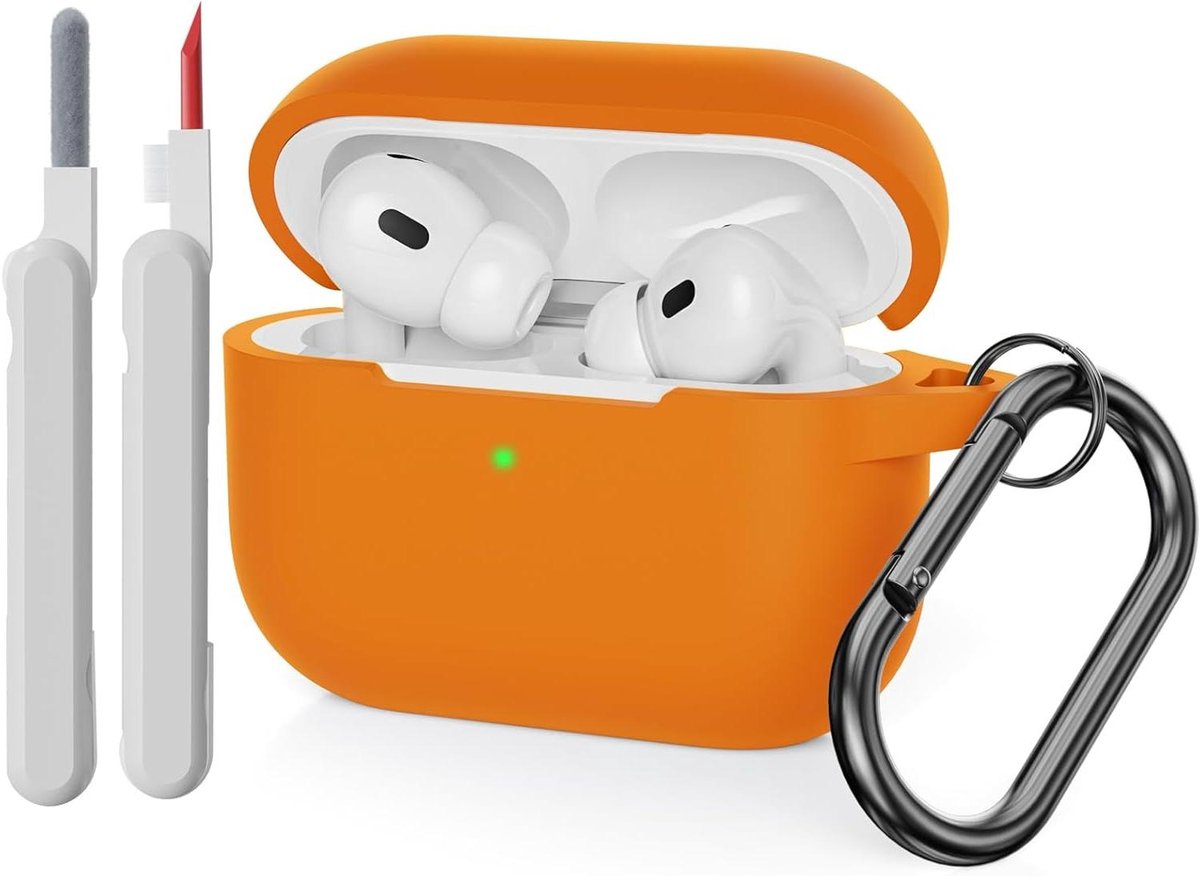 AirPods Pro hoes - Beschermhoes oordopjes - Opladen en meenemen - Inclusief reinigingsset - 11x10x1.5 cm - Oranje