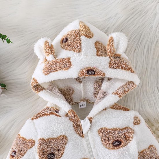 Fleece baby snowsuit met berenprint - warme winterbody met capuchon voor meisjes en jongens, 0-18 maanden van Merkloos — afbeelding 5