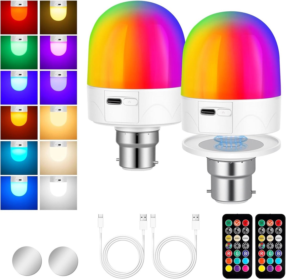 Oplaadbare Gloeilamp met Afstandsbediening, Dimbaar RGB Licht, 3 Kleurtemperaturen en Touc