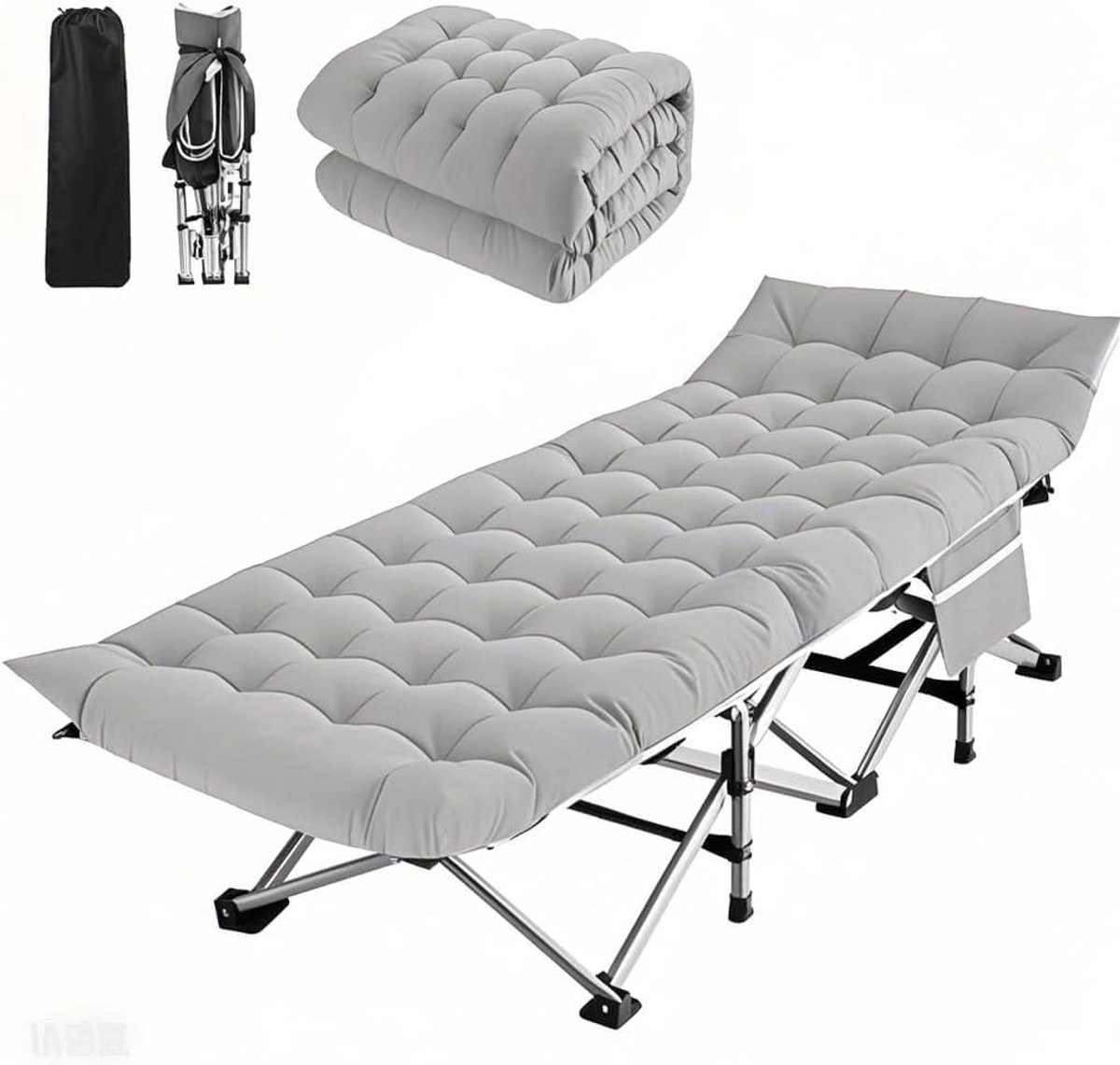 Veldbed - Klapbed Campingbed - Kamperen Ontspannen - XL Formaat - 107 cm - Grijs
