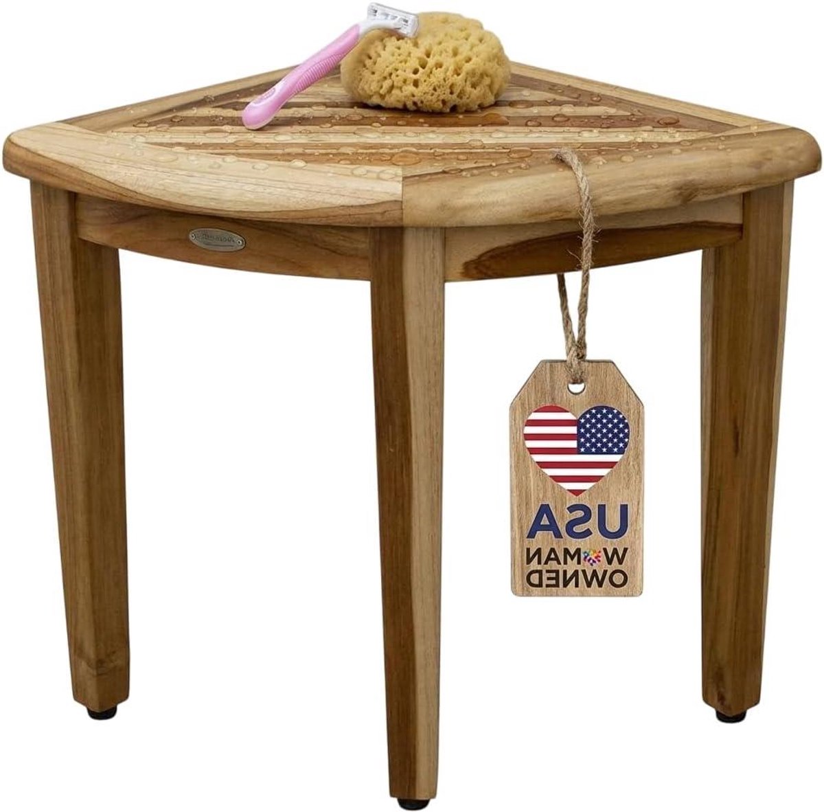 Douchebank - Badkamerkrukje Hout - Veilig Douchen - Massief Teak Hout - 40x40x46 cm - Natuurlijk