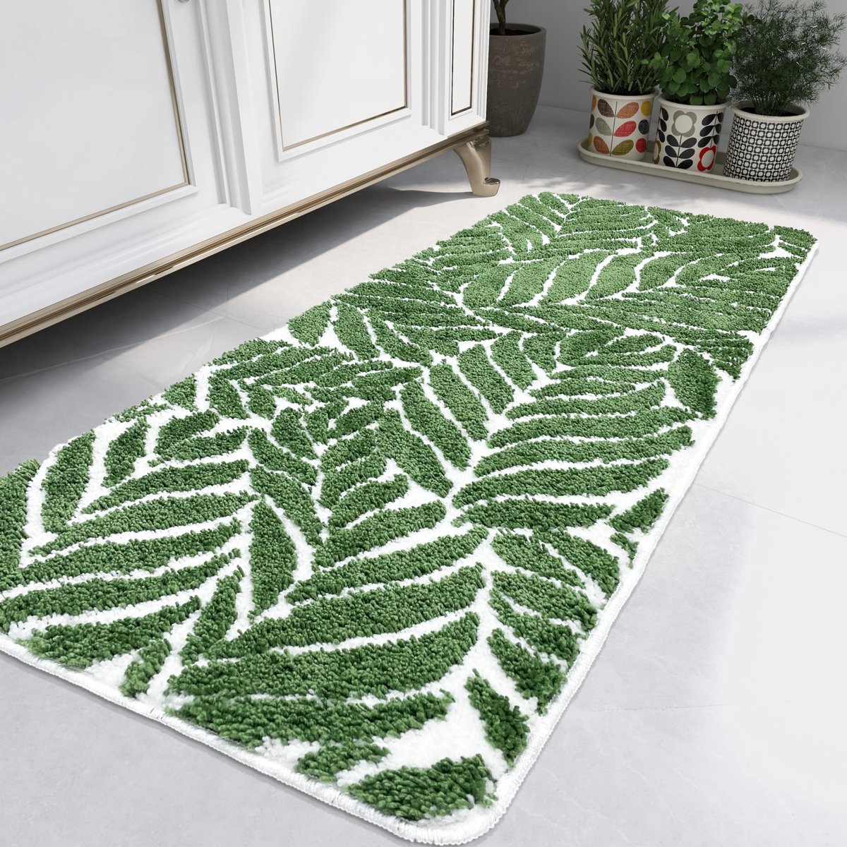 tapijt - superzachte lange badmat, antislip, 1,52 m lange badkamer schattige badloper doucheruimtedecoratie grote bladeren 61 x 152 cm