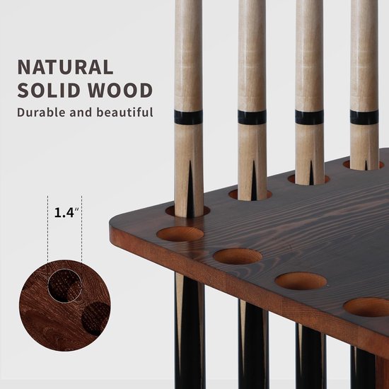 Pool Cue Holder - Billiard Rack - Opbergen Keu's - 360 Graden Draaibaar - 16 Keu's - Houtkleur — afbeelding 5