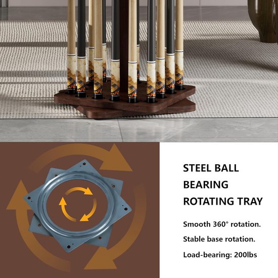Pool Cue Holder - Billiard Rack - Opbergen Keu's - 360 Graden Draaibaar - 16 Keu's - Houtkleur — afbeelding 2