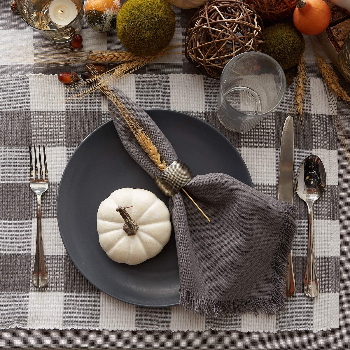 Buffalo Check Collection, Klassieke Boerderij Tafelblad Set, Placemat Set, 13x19, Grijs & Wit, 6-delig