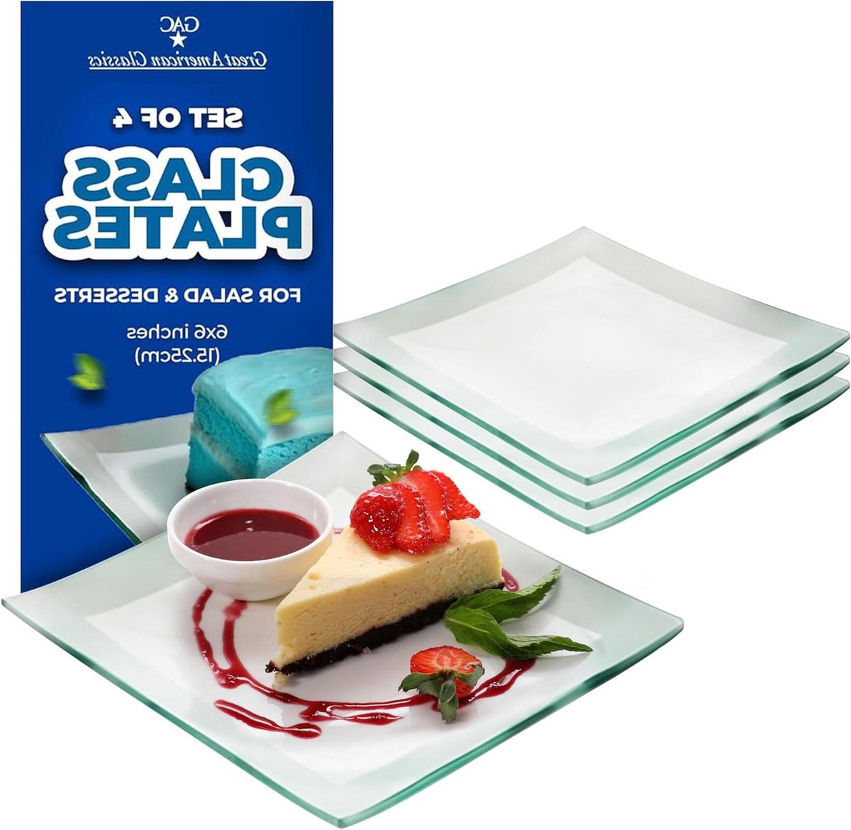 Dessertborden Vierkant - Glazen Borden - Serveren van Desserts - Breuk- en Spaanbestendig - 6 inch - Zilver