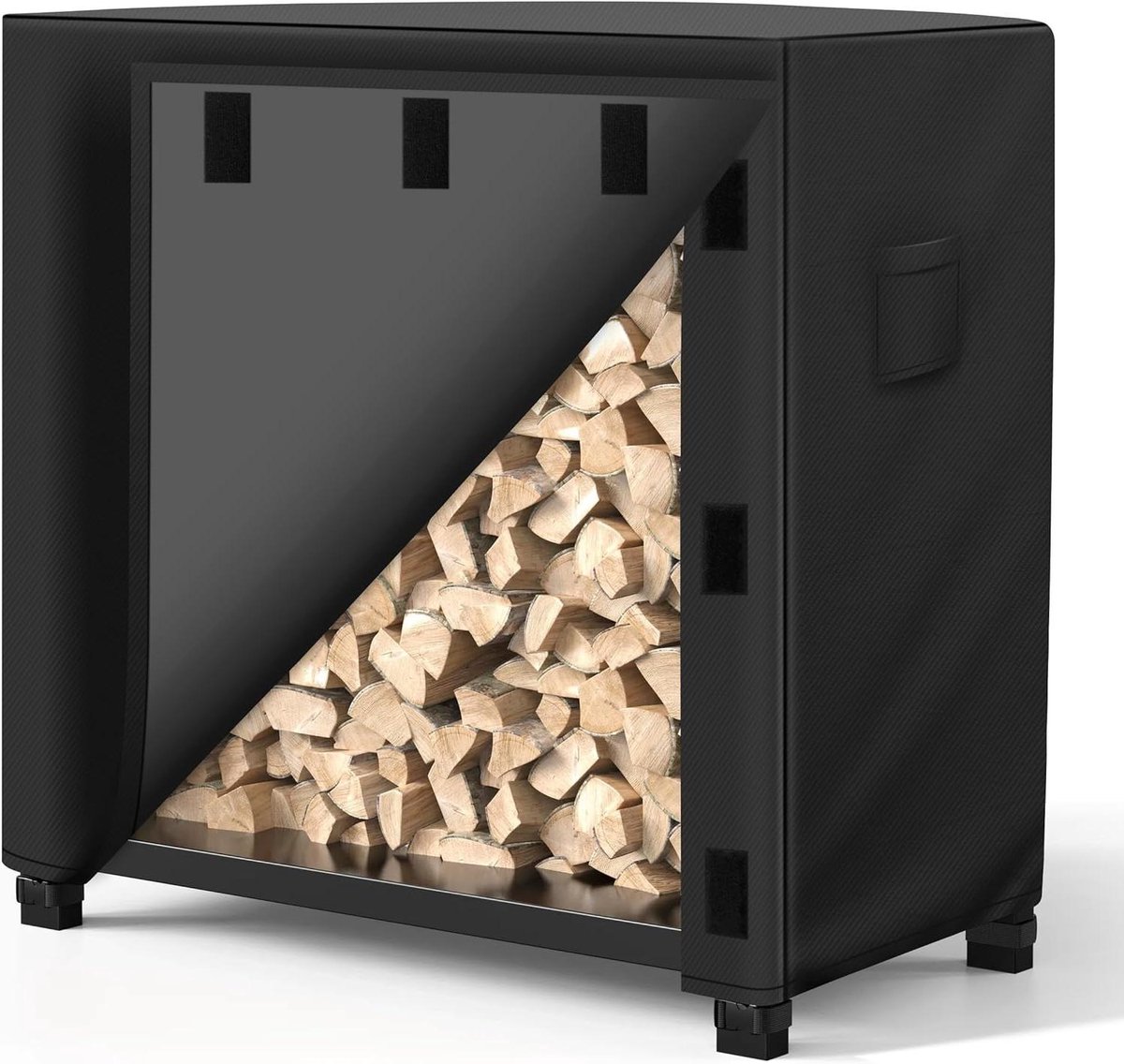 Brandhout Rek Hoes - Houthouder Cover - Buiten Opslag - Volledig Waterdicht - 122 x 61 x 104 cm - Zwart