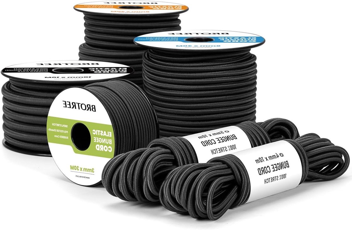 Rubberen Touw Expander - Elastisch Koord Spanspiraal - Vastzetten van Dekzeilen - Slijtvast en UV-bestendig - 6mm x 20m - Zwart