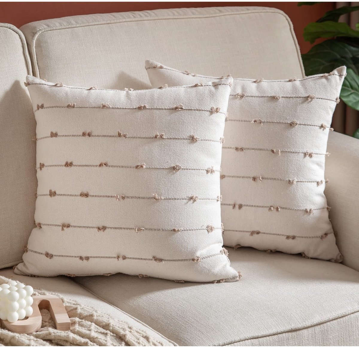 Boho sierkussenslopen, beige en natuurlijk linnen, set van 2, moderne boerderij, decoratieve kussenslopen voor bank, bed, woonkamer