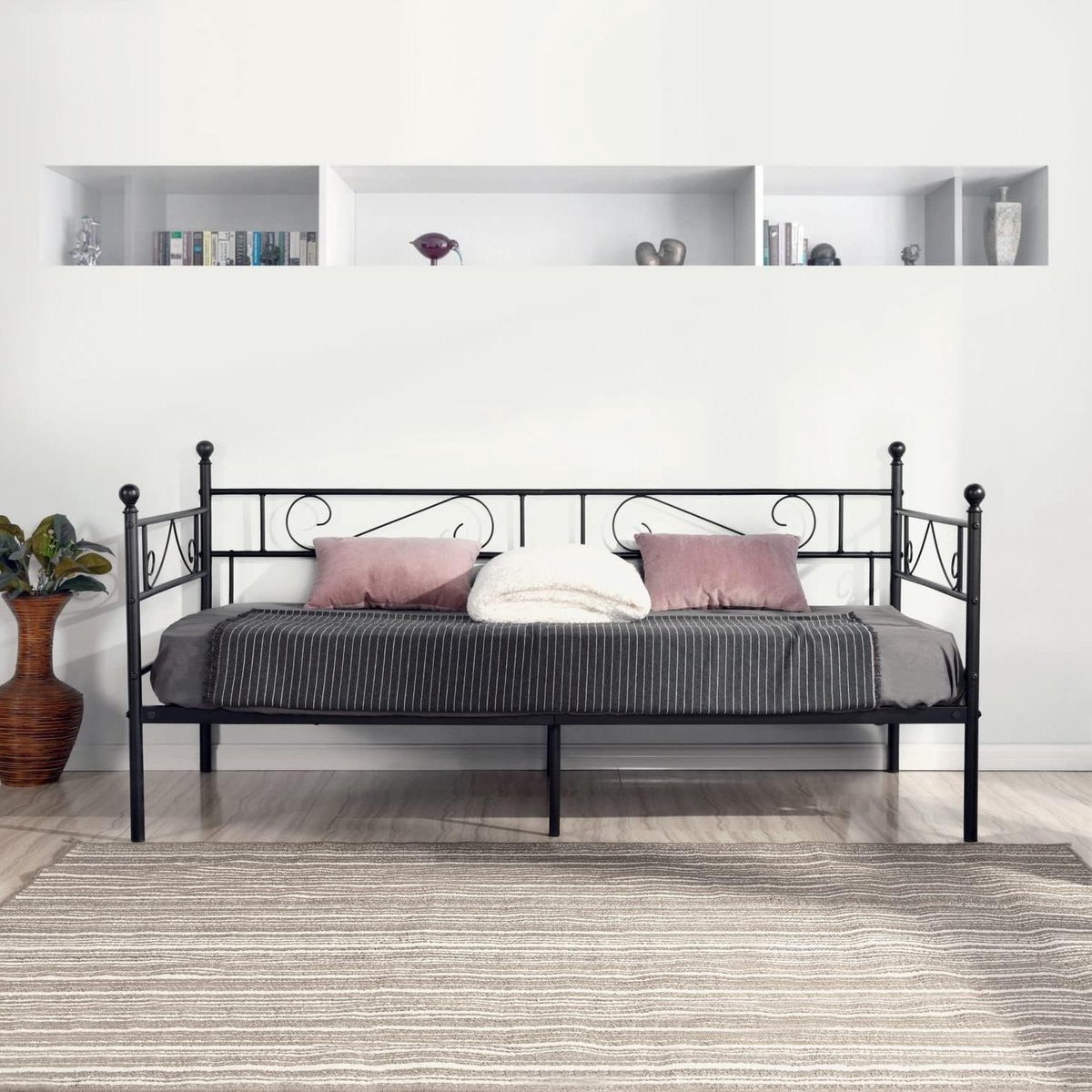 Metalen Dagbed - Slaapbank Bedframe - Ruimte Besparen - Robuust Metalen Frame - 90 x 190 cm - Zwart