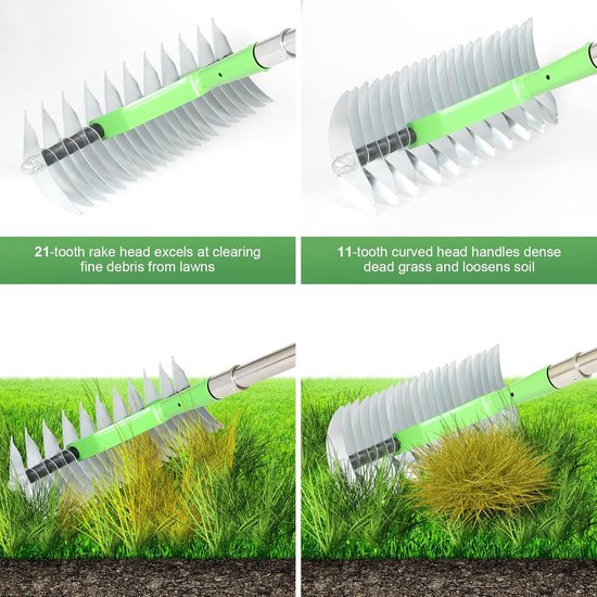 Wicker Rake Lawn Dethatcher Rake for Lawn Double-Sided Wicker Rake, Efficient Steel Metal Dethatcher Rake with 67.2 Inch Stainless Steel Handle, Lawn Grass Rake for Garden, Garden van Merkloos	 — afbeelding 4