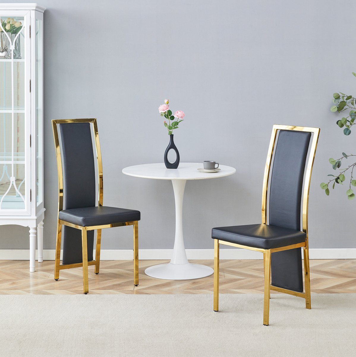 DESMIU Eetkamerstoel Set Van 2 - Zwart Goud - Hoge Rugleuning Met 6 Cm Zitting - Voor Eetkamer En Kantoor - Kunstleer En Metaal - Zwart Goud