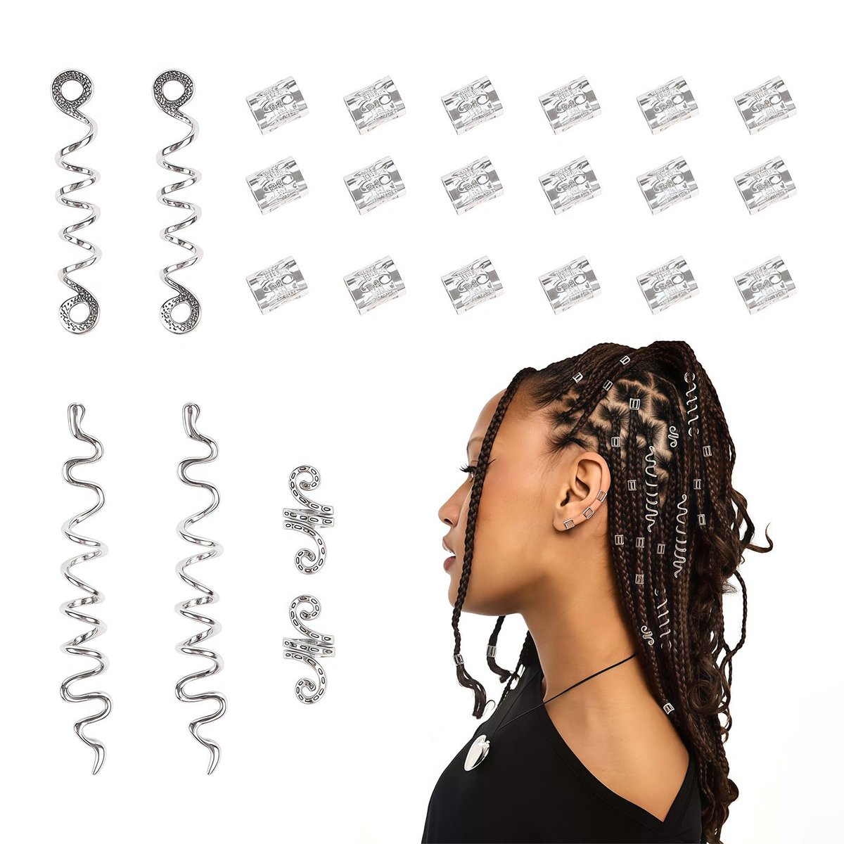 26-delig gouden haarsieraad-set voor vrouwen – Metalen dreads kralen, slangen-clips en vlecht hangers voor het versieren van vlechten en lokken