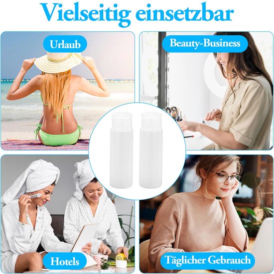 4 stuks 50 ml reisflessen, leeg, navulbare knijpflessen met klapsluiting, transparante kunststof flessen voor make-up, douchegel, toiletartikelen, met 4 etiketten — afbeelding 3