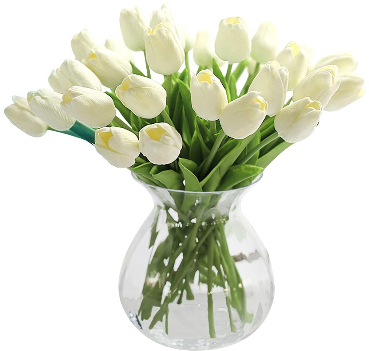Kunstmatige tulpen neptulpen bloemen boeketten bloemenarrangement voor huis kamer bruiloftsboeket middenstuk, wit