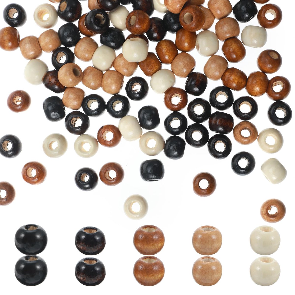Houten kralen om te knutselen, 8,5 x 10 mm natuurlijke macramékralen met groot gat, vintage ronde losse afstandshaar, houten haarkraal voor ketting, armband, haar, doe-het-zelf